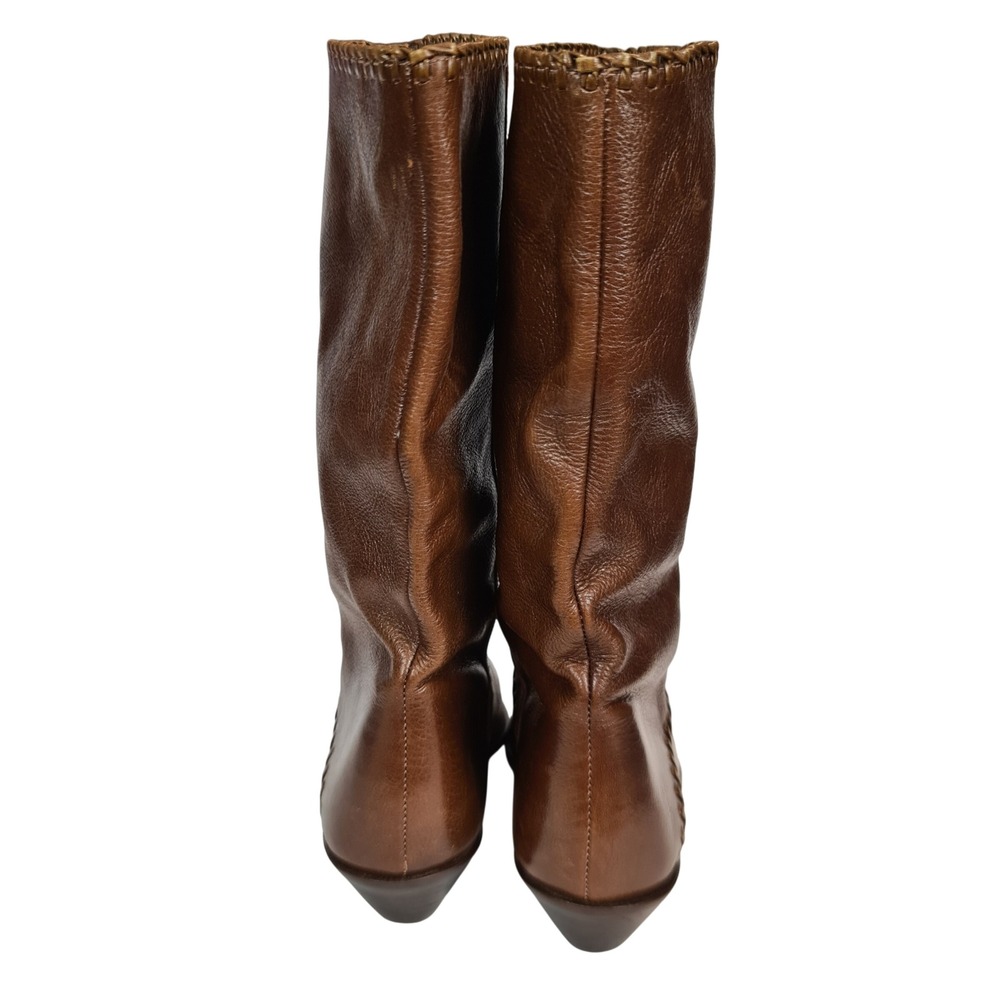 Connie Vintage Brown Leather Slouch Tall Boots 7B Pointed Toe Whipstitch Brazil - Picture 5 of 11
